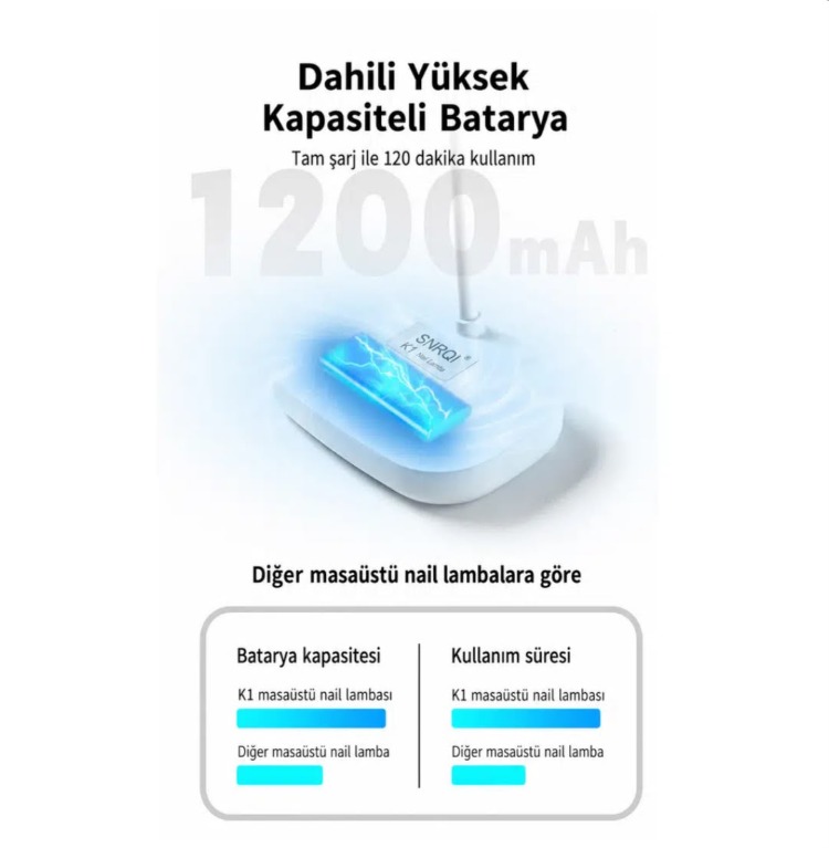 K1 8 LED 12W Manikür Tırnak Kurutucu Şarjlı UV LED Lamba - Görsel 4